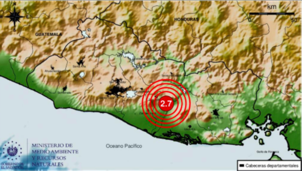 Medio Ambiente reporta sismo de 2.7 en San Vicente por fallas locales